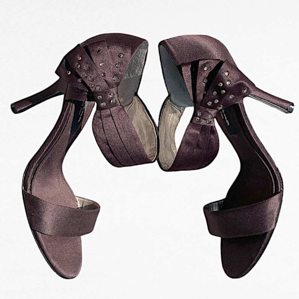 Nina Women's Clova Satin Open Toe Sandals Brown Size 9